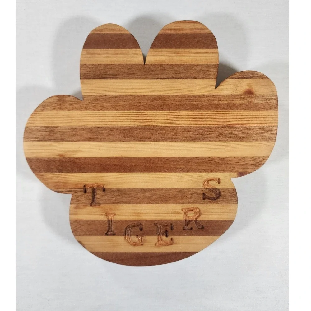 Charcuterie Cutting Board Tigers Mascot Paw Handcrafted Striped Serving Wood